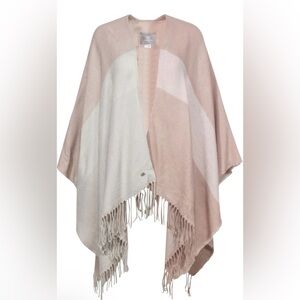 Slow & Kyo Beige, Dusty Rose and Cream Fringed Shawl Sweater/Wrap